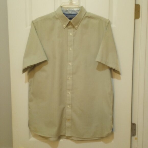 Tommy Hilfiger Neutral Beige Microprint Button Down Shirt sz L 100% Cotton - Picture 1 of 11